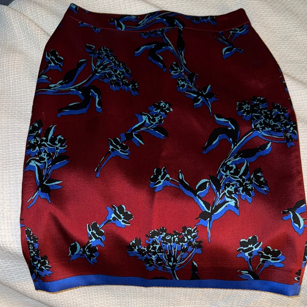 J. Crew Silk Blend Burgundy and Blue Floral Pencil Skirt